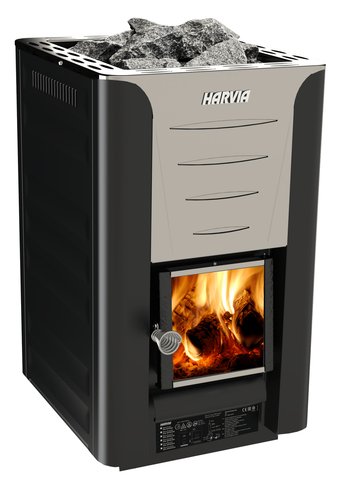 Harvia Pro 20 BK package, graphite black wood-burning sauna heater