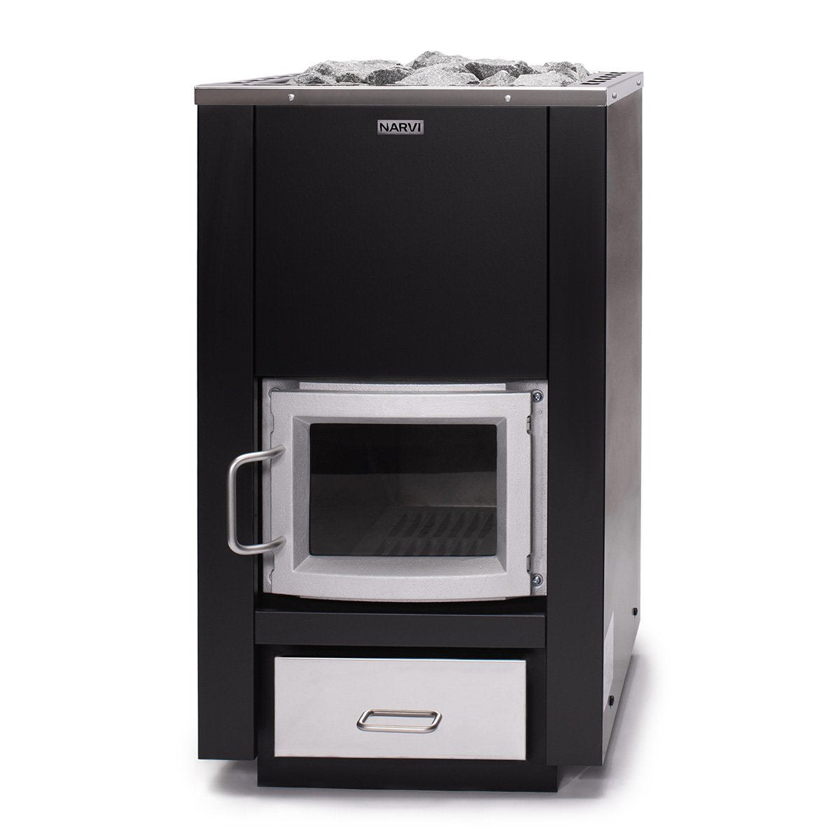 Narvi 30 stove glass door and stone compartment