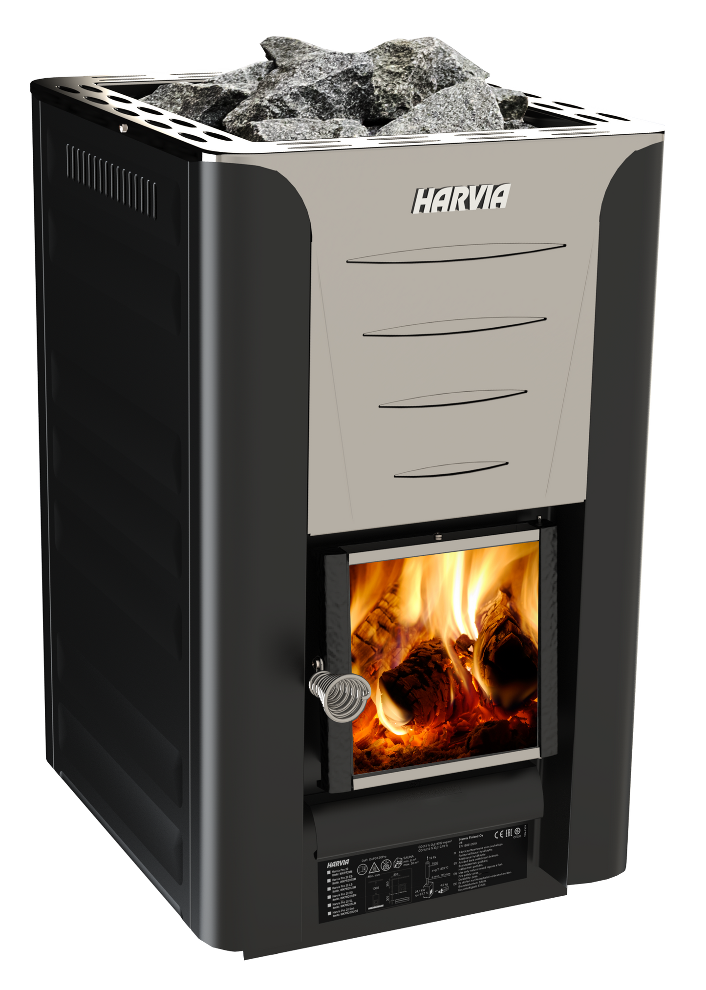 Harvia Pro 20 SS package, graphite black wood-burning sauna heater