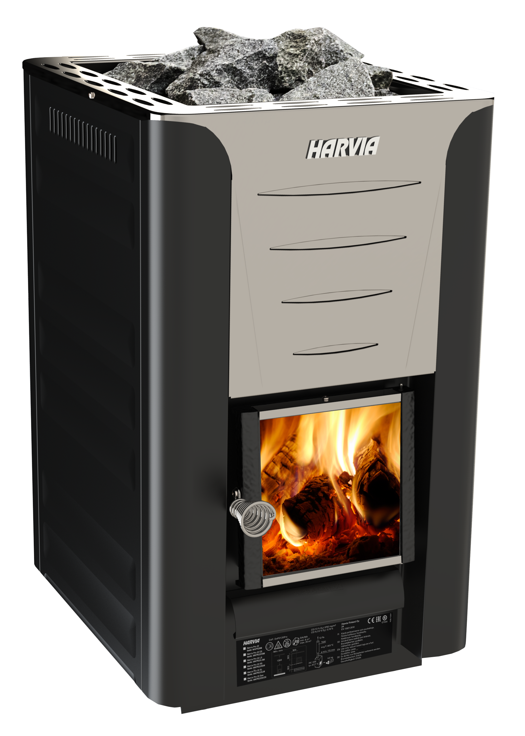 Harvia Pro 20 SS WH package, graphite black wood-burning sauna heater