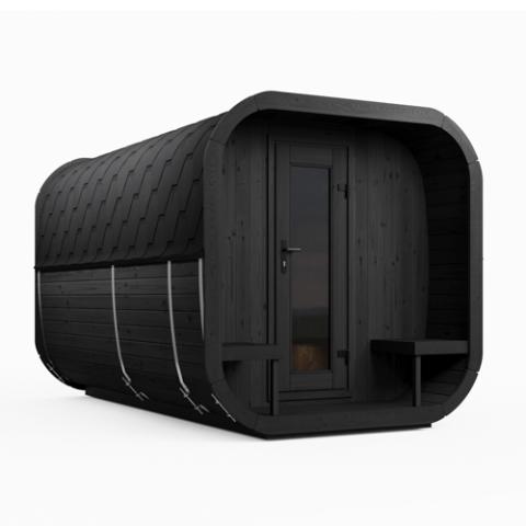 SaunaLife CL12GCPB all-black barrel with recessed porch and vertical glass door