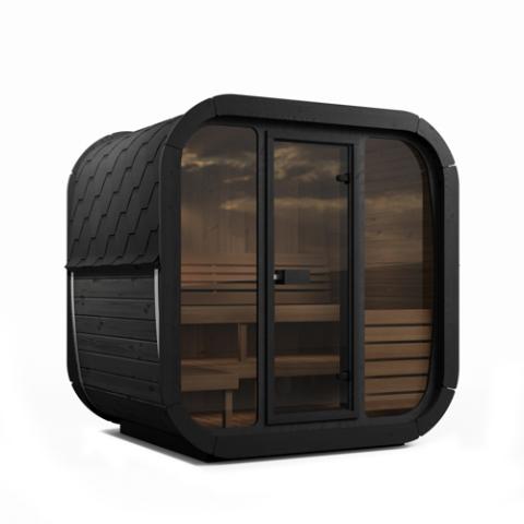 SaunaLife CL5GB black cube sauna studio three-quarter with glass front