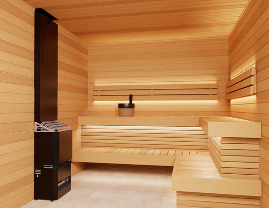 Saunum Air heater with built-in climate equalizer in a wood sauna