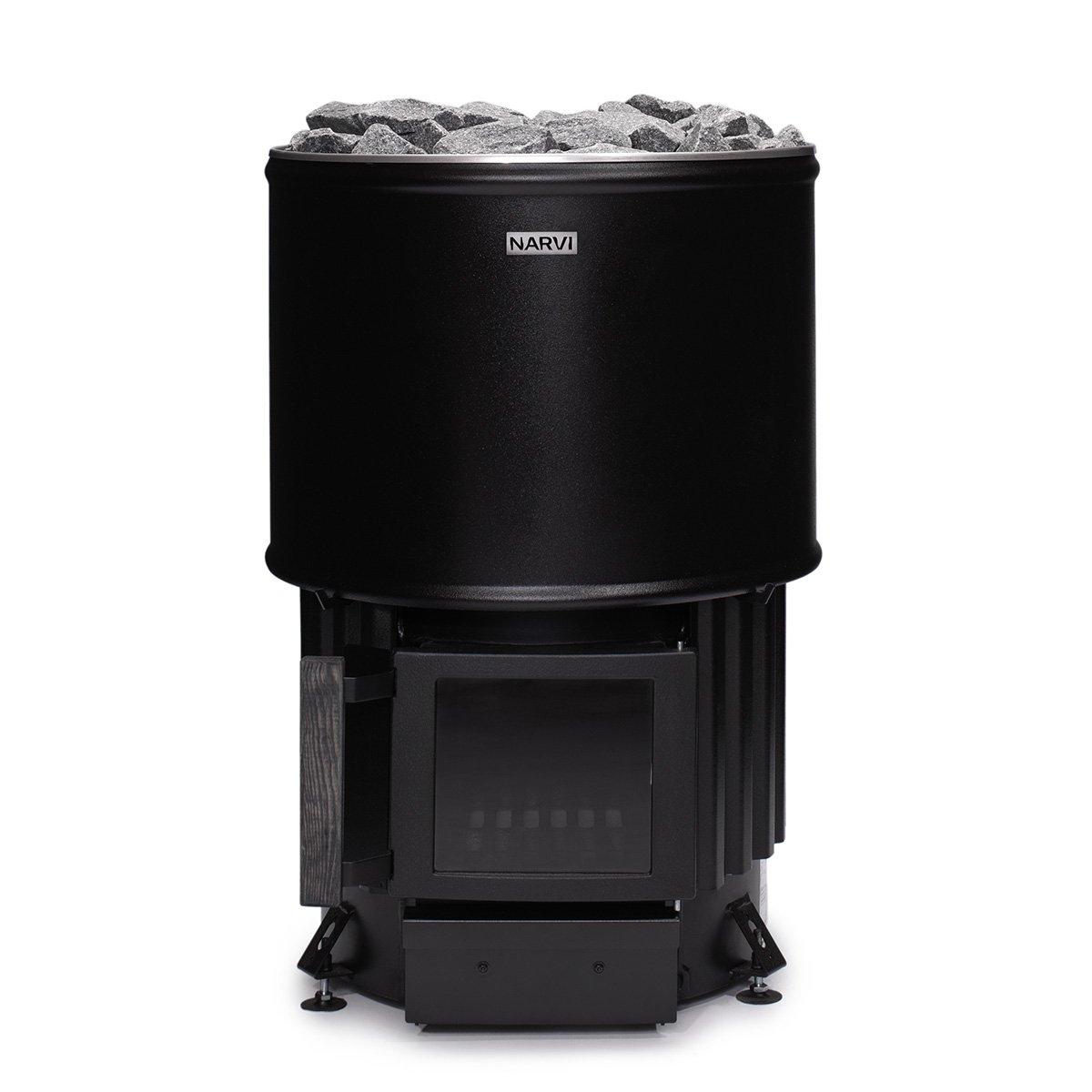 Narvi Luosto round wood-burning sauna stove, black enamel
