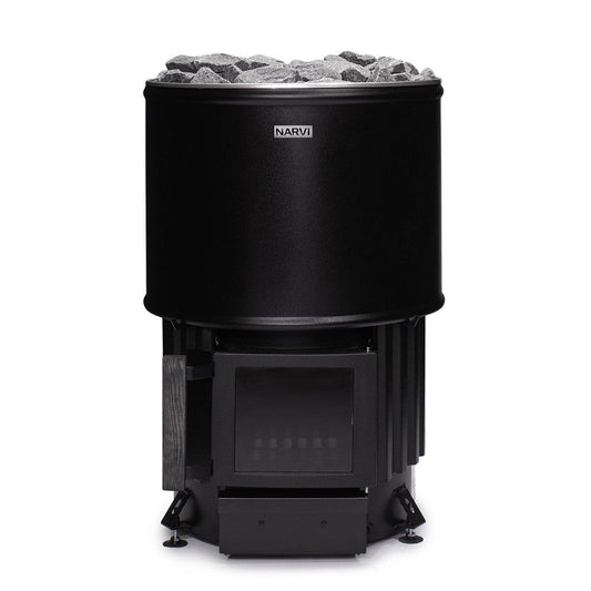 Narvi Luosto round wood-burning sauna stove, black enamel