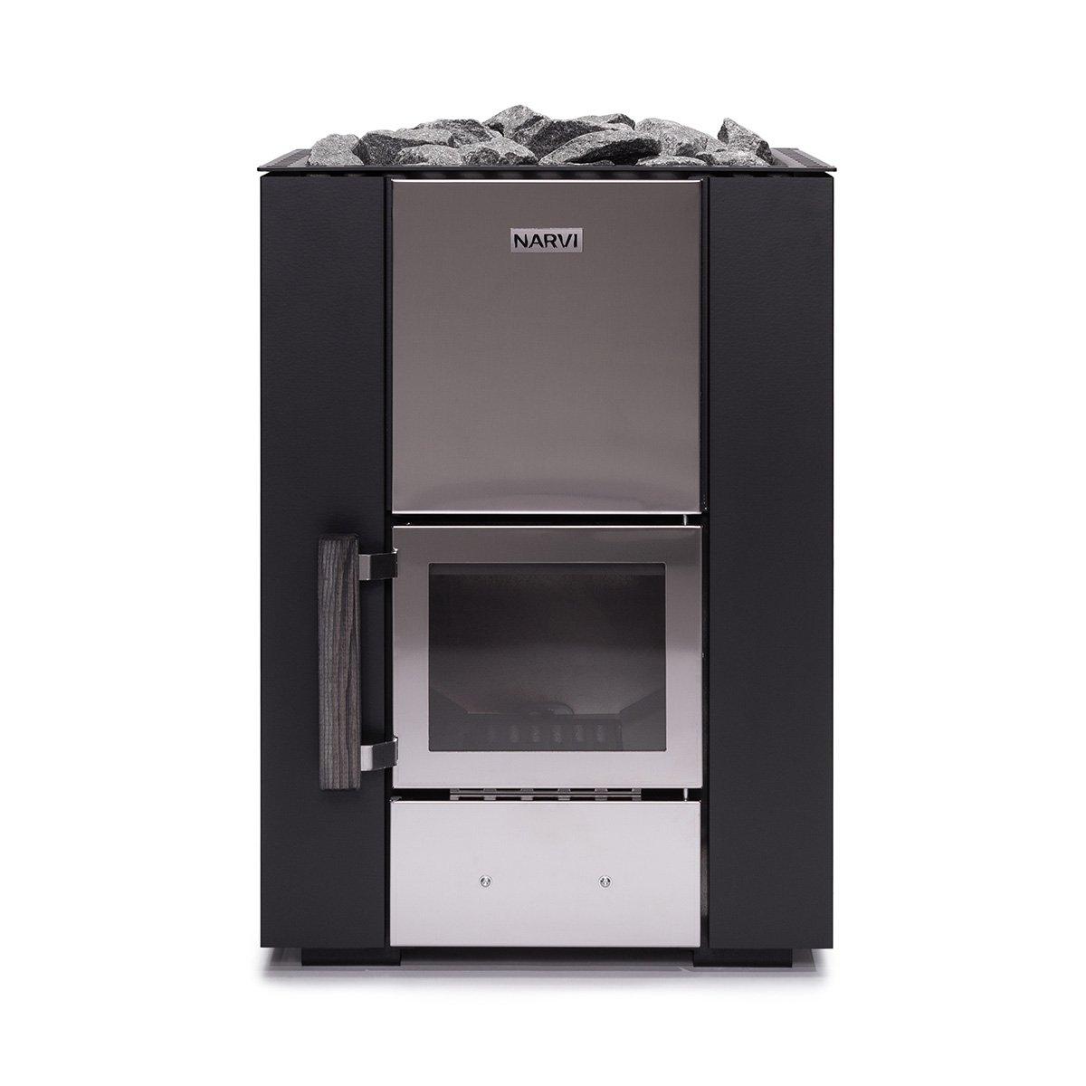 Narvi Kuru wood-burning sauna stove, black, studio