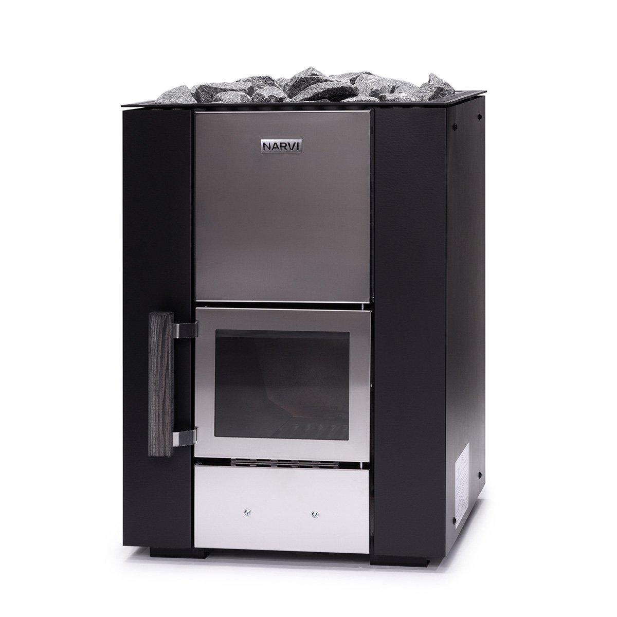 Narvi Kuru stove glass door and stone compartment