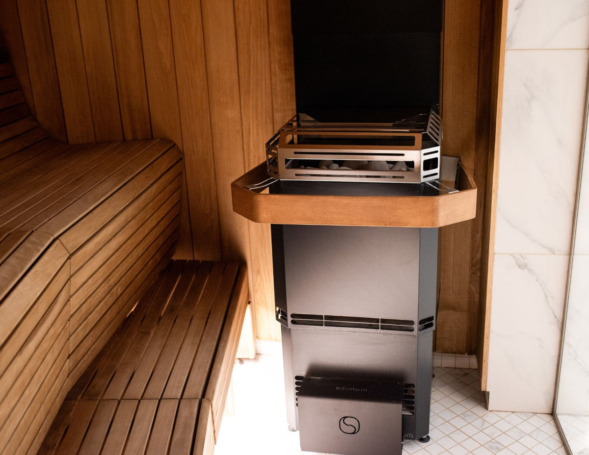 Saunum Air L heater in a wood sauna