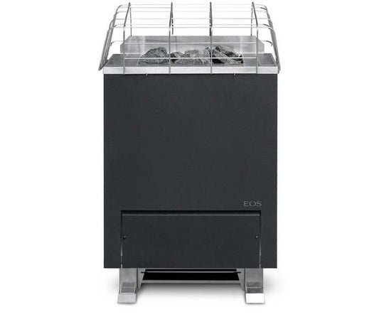 EOS Gracil floor-standing electric sauna heater, stainless, North America frontal still