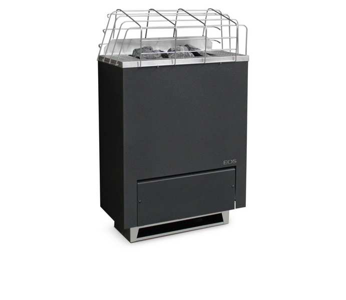 EOS Gracil W wall-mount electric sauna heater, stainless, isometric still