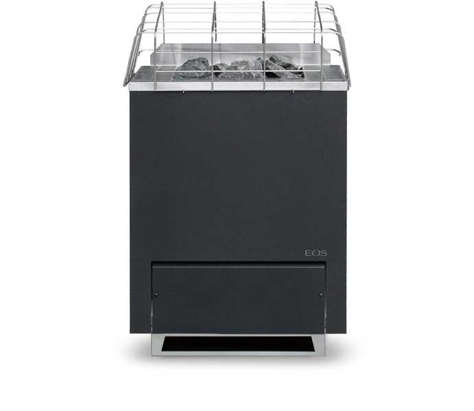 EOS Gracil W wall-mount electric sauna heater, stainless, North America frontal still