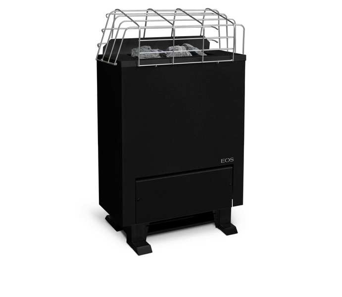 EOS Gracil floor-standing electric sauna heater, black, isometric still
