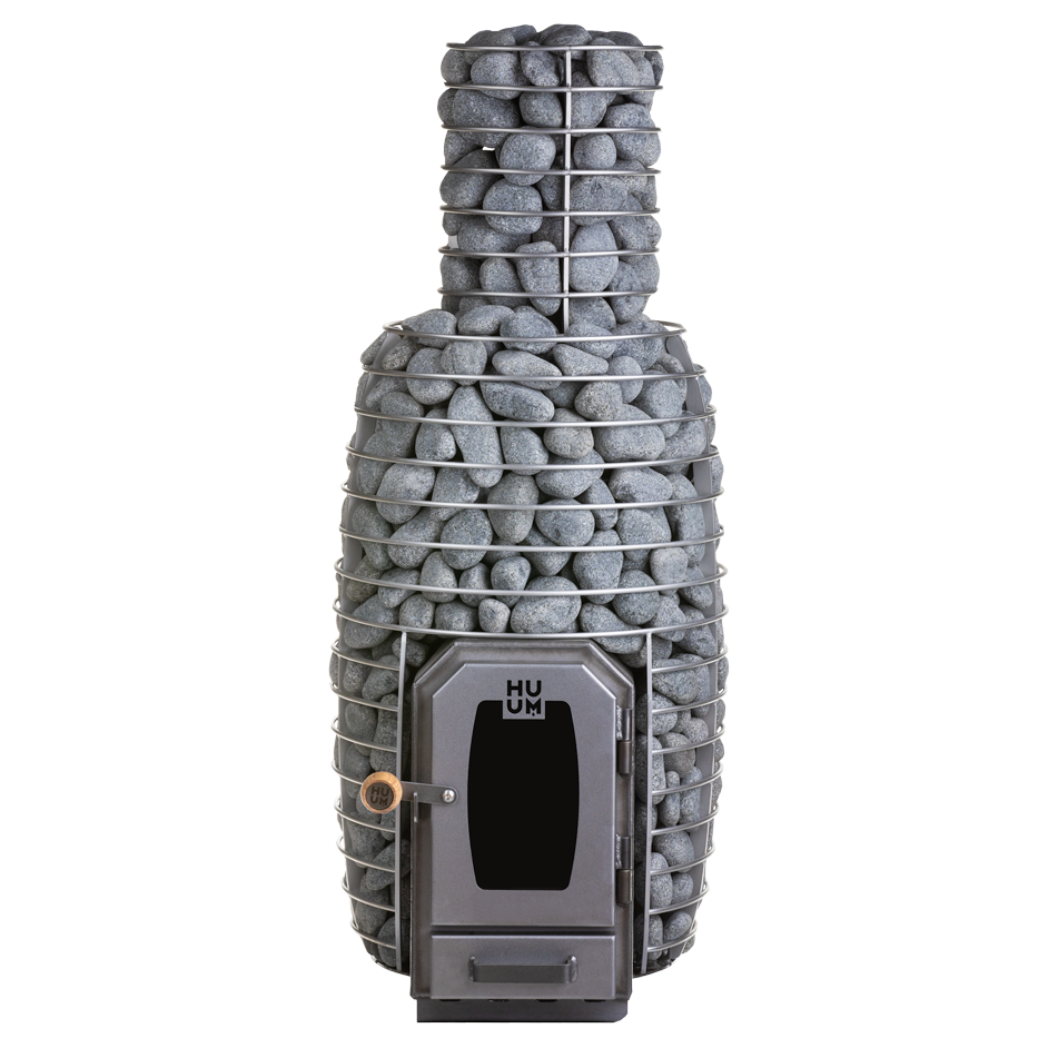 HUUM HIVE wood stove with Cage HSTV stone cage on the flue